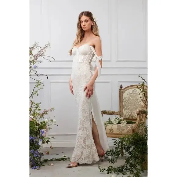 chinese dress ladies The Carolena Set in White Chantilly Lace 4 / White Chantilly Lace main image 0